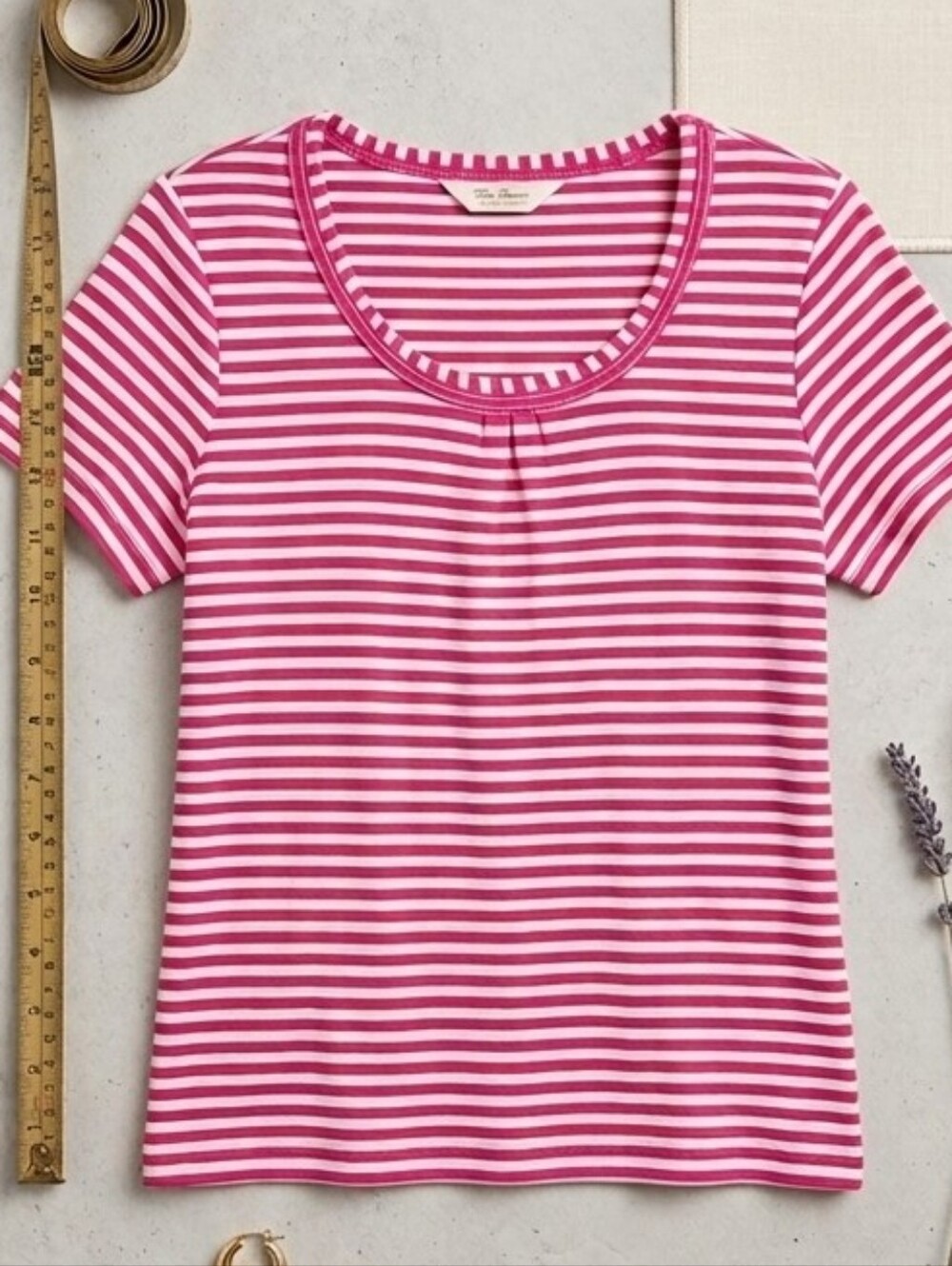 Crystal Kobe Pink White Striped Scoop Neck Top - PL
